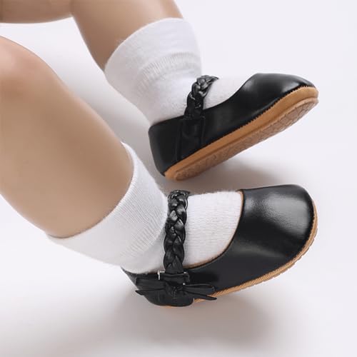 Image of Baby Girl Mary Jane Flats Dress Shoes - Infant Newborn Shoes Anti-Slip Soft PU Leather Party School Wedding Princess Baby Girl Shoes 0-18M