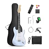 Donner エレキギター 初心者セット STタイプ SSSピックアップ 39インチ フルサイズ ミニアンプ付き 専用ケースとチューナーなどアクセサリー9点セット DST-80R ブルー