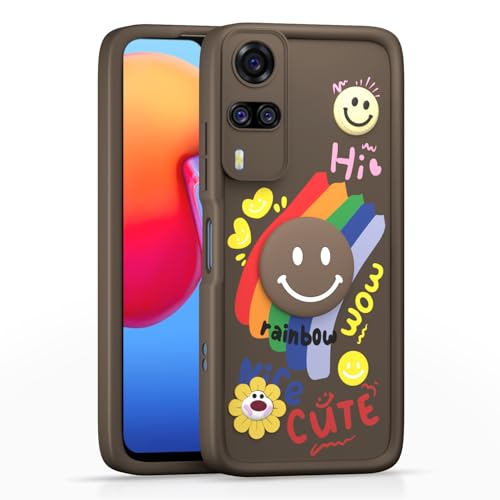 Image of Pikkme Back Cover for Vivo Y31 / Y51 | Soft Silicone| Cute Rainbow Smile & 3D Cartoon Flower Design | Shockproof Raised Camera Protection Bumper Case (Brown)