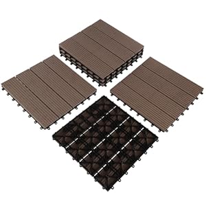 Interlocking Deck Tiles – 6-Pack 11.6-inch Waterproof All Weather Outdoor Flooring Balcony Poolside or Patio Click Decking by Pure Garden (Mocha)