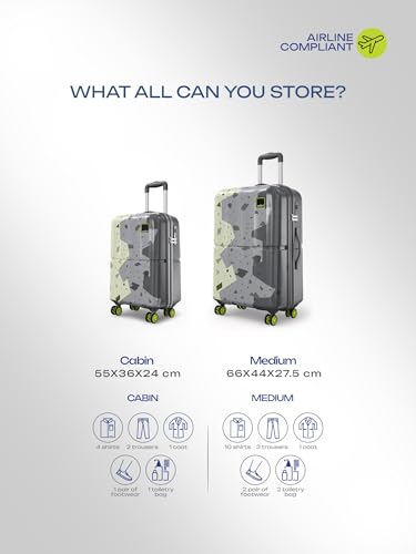 Image of Safari Tazzo 8 Wheels Set of 2 (Cabin + Medium) Trolley Bag, Hard Case Polycarbonate, 360º Wheeling Small Check in Luggage, Suitcase for Travel, Trolley Bags for Travel, Printed