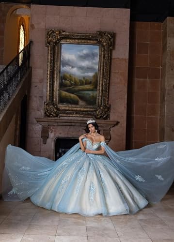 Lace Appliques Quinceanera Dresses Off Shoulder Ball Gown Puffy Glitter Tulle Sweet 16 Dresses with Cloak4