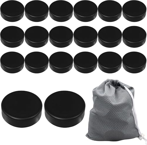 Xaztr 20 Pack Ice Hockey Pucks, Foam Hockey Pucks Soft Hockey Puck Bulk with Reusable Mesh Bag for Practice and Classic Training, Diameter 3", Thickness 1", Black