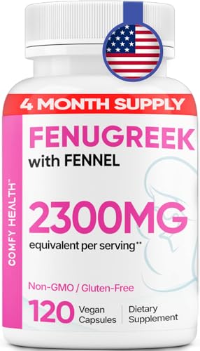 Image of COMFY HEALTH Breastfeeding Fenugreek Capsules with Fennel for Lactation, 2300mg Per Capsule, 120 Count, Fenugreek Pills Non-GMO, Gluten Free Fenugreek Seeds Extract Supplements, Fenogreco Capsulas