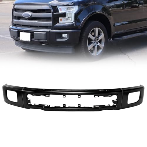 DTANNCCE Front Bumper Face Bar Compatible with 2015-2017 Ford F-150 F150 With Fog Light Cutout Hole Replacement for FO1002424 FL3Z17757FPTM | 3 Piece Design Black