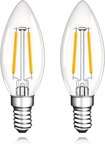 Image of Century Light E14 LED Bulbs, 25Watt Candelabra Light Bulbs Warm White 2700K, 2W Vintage Chandelier Filament Light Bulbs, Candle Lamp for Home or Commercial Decor Ceiling Fan,No Flicker,220V,200LM,2pcs