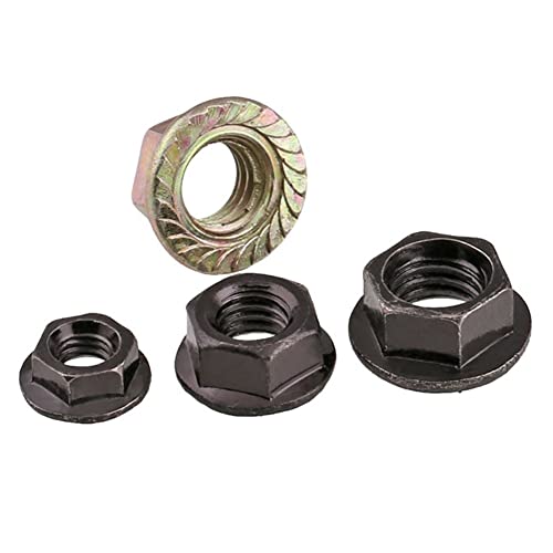CONPHERON Sechskant-Flanschmuttern aus Kohlenstoffstahl, Schwarz Flanschmuttern mit Sperrverzahnung, M10, 10 Stück