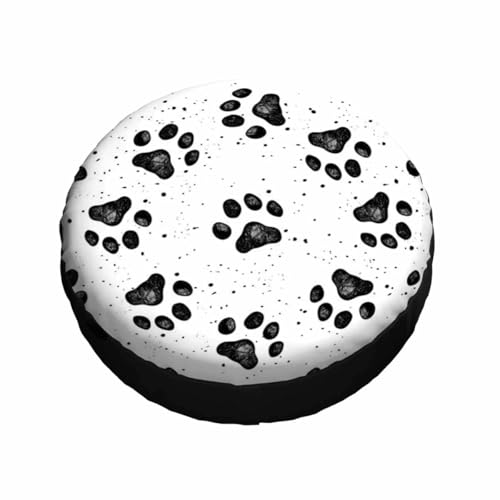 Image of Dog Paw Prints Texture Spare Tire Cover Composed Black and White Wheel Covers for RV Tires Camper Tire Case Protectors for Trailer Rv SUV Truck Travel Trailer 17 in