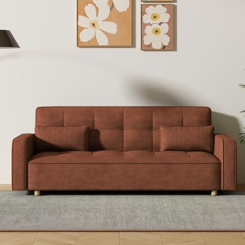 CONCEPT USINE | Canapé Convertible 3 Places COPENHAGUE Terracotta | Velours Côtelé au Toucher Doux | Style Scandinave | Couchage d'Oappoint 213x111 cm |...