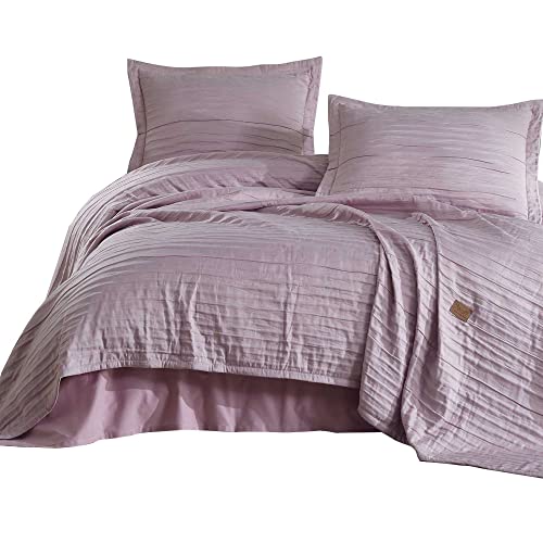 Elart Bettwäsche Set Tagesdecke 240x250 cm und 50x70 cm 2 Kissen | Bettdecke, Bettwasch, Bettüberwurf, Tagesdecken | Jacquard-Chenille-Stoff Wohndecke weich und Modern | Rosa Cover