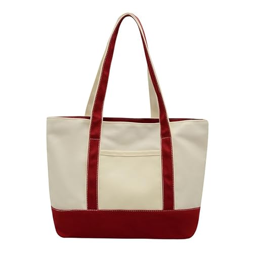 Imagen de YORISMAL Bolsa de transporte de lona de patchwork blanco y rojo