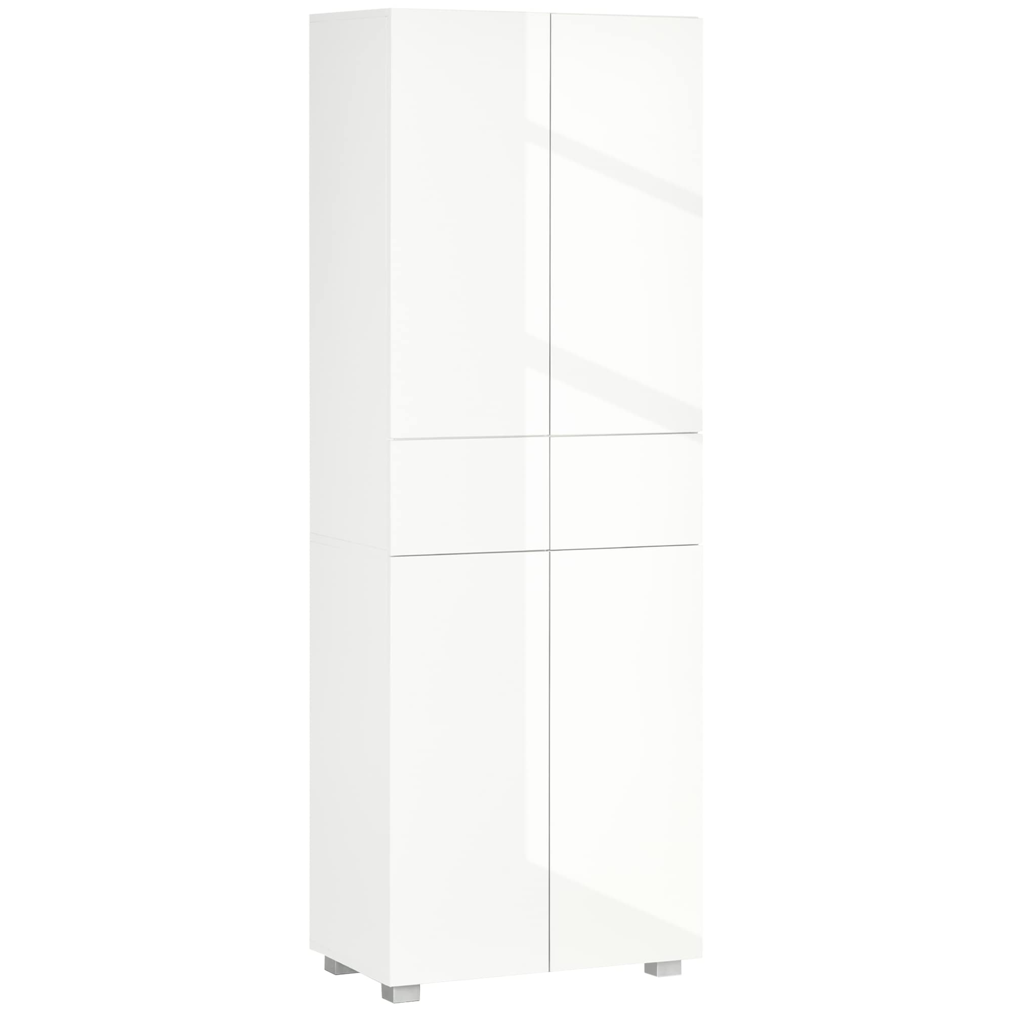 HOMCOM 4-Door Kitchen Cupboard, Tall Freestanding 5-Tier Storage Cabinet with 3 Adjustable Shelves, 2 Drawers for Living Room, Dining Room, Push to Open Design, High Gloss White