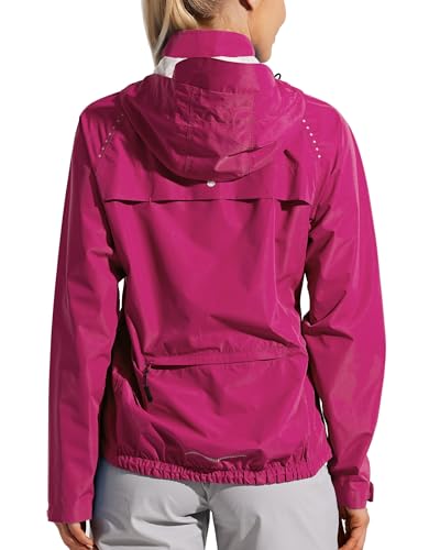 Willit Women's Cycling Running Jackets Rain Windproof Jackets Lightweight Windbreaker Bike Hiking Jacket Packable Hooded Rosy Red XXL