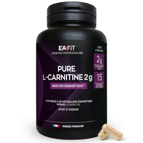 EAFIT Pure L-Carnitine - Booster energetique, Améliore la performance dans le sport comme la musculation - L-Carnitine 2000 mg, 90 Gélules - S'utilise en pre workout - vitamine b6