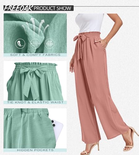 FREEOAK Womens Loose Outfits Palazzo Pants for Women Work Casual Flowy Trousers Wide Leg Business Spring Breathable Travel Beach — view 3