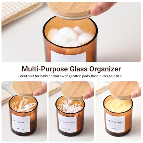 unisence Glass Qtip Holder 2 Pack , Qtip Holder Dispenser Bathroom Set Bathroom Organizers and Storage Q tip Holder with Lid Makeup Storage Organizer for Cotton Swabs,Cotton Balls,Pads ,Amber by unisence - Image 2