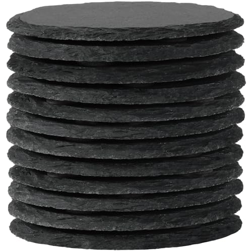 WEWINK PLUS 12 sottobicchieri rotondi in ardesia, da 10,2 cm, con incisione laser nera, sottobicchieri rustici con retro antigraffio, per decorare la casa, bar, regali, cucina, matrimoni