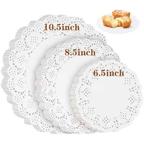 Svalor Paper Doilies Assorted Sizes, 6.5inch 8.5inch and 10.5 inch Doilies for Food, 99 Pieces Disposable Lace Paper Doilies for Tables, Round Paper Placemats Bulk for Cakes Desserts Crafts(White) Cover