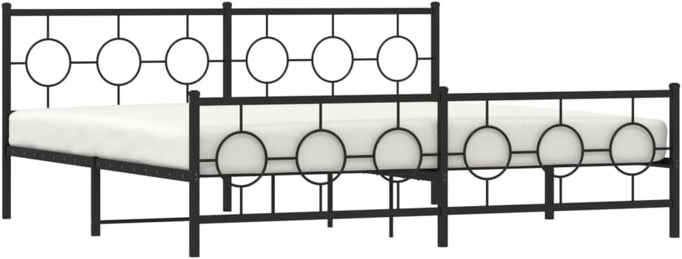 Black Powder-Coated Steel Bed Frame Full Size Industrial Style Sturdy Platform Foundation with Slatted Support for Bedroom Mattress No-Box-Spring-Needed Modern Minimalist Furniture