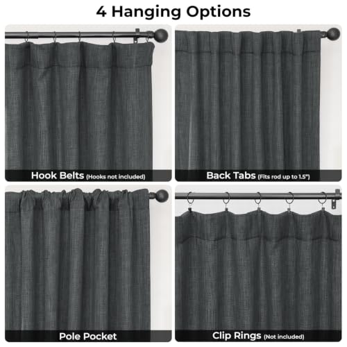 Image of HPD Half Price Drapes - Faux Linen Curtains for Living Room (1 Panel) - 100W X 84L - Extra Wide Textured Room Darkening Curtains for Bedroom 84 Inches Long - Drapes for Home Decor, Dark Gravel