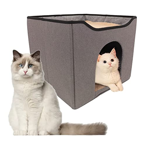 Cat Nest, Cat Villa Quadrado Fácil Instalação Dupla Finalidade com Tapete Rígido para Gatil(Cinza)