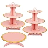 3 PCS Cardboard Cupcake Stand 2 Set of 3 Tier Cupcake Stand for 24 Cupcakes and 1 Large Cake Display