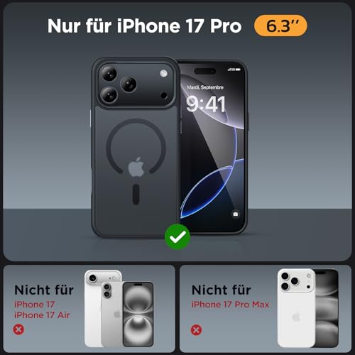 Image of Miracase Magnetic for iPhone 17 Pro Case 6.3 inch with Screen Protector, [Compatible with MagSafe] Military-Grade Protection, Anti-Fingerprint, Slim Thin Phone Case for iPhone 17 Pro Cover, Black