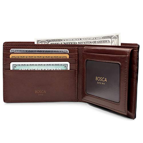 Bosca Men's Wallet, Dolce Leather Credit Wallet With I.d. Passcase, Dark Brown #TOP3