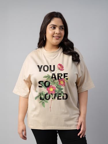 Image of JUNEBERRY 100% Pure Cotton Oversized Baggy Fit Cool Front Chest Graphic Printed Half Sleeve Plus Size T-Shirt for Women & Girls (Sizes: 2XL to 5XL)