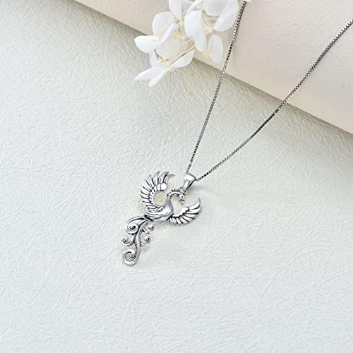 ONEFINITY Rising Phoenix Necklace 925 Sterling Silver Bird Pendant Charm Gift for Women Man Girls Boys, Sterling Silver, No Gemstone