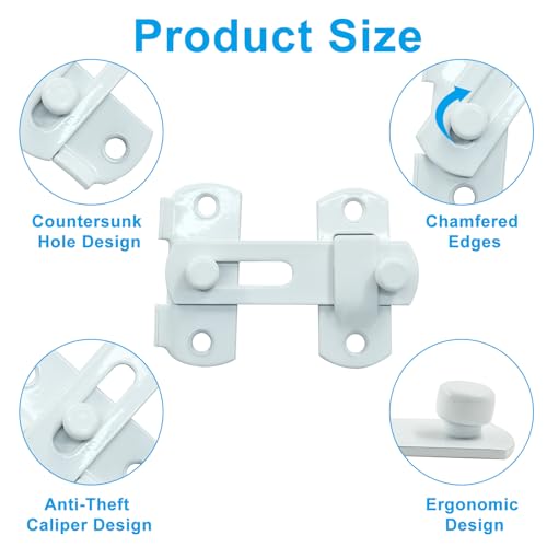 Image of 2 Packs Flip Latch Lock, 2.76 inch*1.99 inch Barn Door Latches, White Sliding Barn Door Lock Hardware Gate Latches, Bi-fold Door Lock, Stainless Steel Door Latches for Barn, Cabinet, Window, Closet