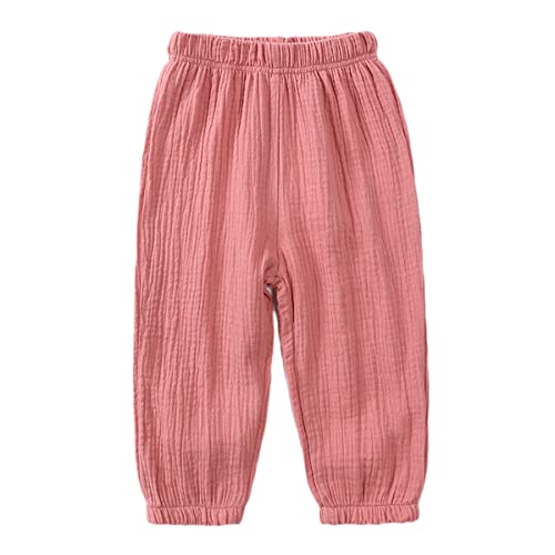 2er Pack Unisex Baby Kinder Pumphose Sommer Baumwoll Leinenhose Leichte Atmungsaktive Anti-Moskito Jogginghose Lässige Hose(Hellbraun/Rosa,100)