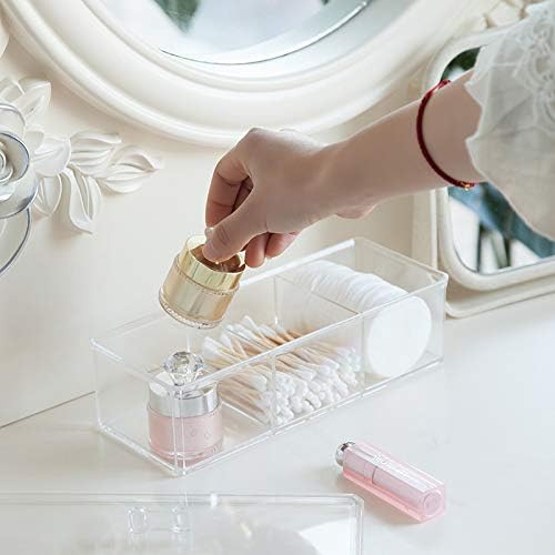 Sooyee Qtip Holder Rectangle Cotton Ball and Swab Holder Organizer with Lid, Dustproof,Waterproof,Clear Acrylic 3 Compartment Cotton Pad Container for Cotton Swabs, Make Up Pads, Cosmetics