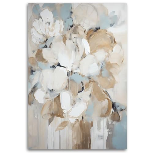 Impresión en lienzo floral abstracto moderno en blanco y azul para oficina (50x70 cm)