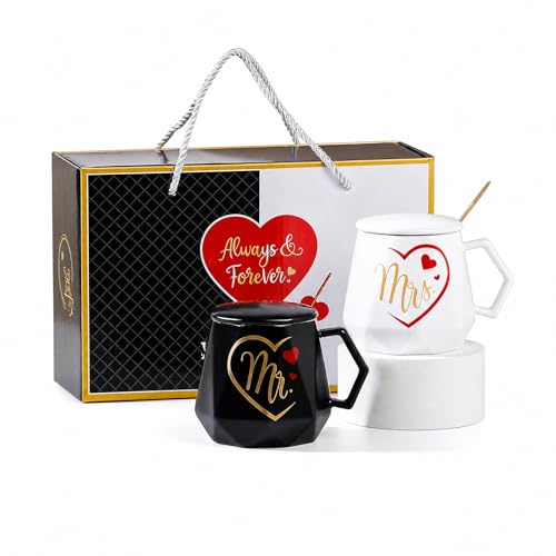 Yulondar Set of 2 Mr & Mrs Mugs 12oz Ceramic Couple Coffee Mugs