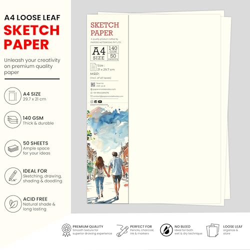 Image of PaperO A4 Sketch Loose Leaf Paper | 140 GSM | 50 Sheets | Premium Drawing Paper for Artists, Designers, Sketching, Illustration & Craft Projects | Size (21 x 29.7 cm) | (A4 Pack of 2)