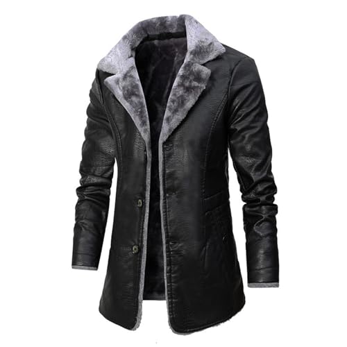 Veste longue en cuir FGRID manteau d'affaires mi-long à revers en velours rétro