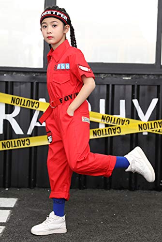 Lolanta Boys Girls Fashion Jumpsuit Zip-Front Coveralls Hip Hop Street Dance Outfit (Red, 8-10) #TOP3