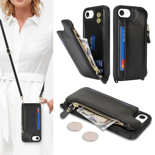 Étui iPhone 16 avec porte-cartes Cavor housse portefeuille femme noire