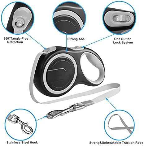 ANIWHISPER Retractable Dog Leash Poop Bag Holder, 16ft Tangle Free Anti-bite Nylon Tape for Small to Large Dogs,Heavy Duty Pet Walking with Anti-Slip Handle, One Button Lock & Release