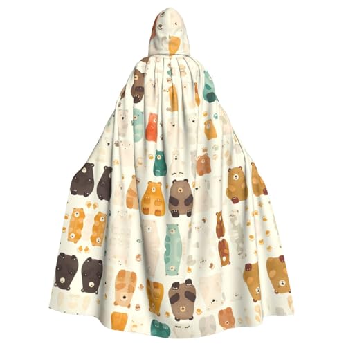 Long manteau à capuche chaud imprimé ours marron protection hiver