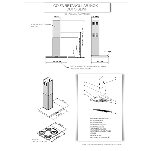 COIFA DE PAREDE Fogatti RETANGULAR INOX DUTO SLIM 60CM 220V