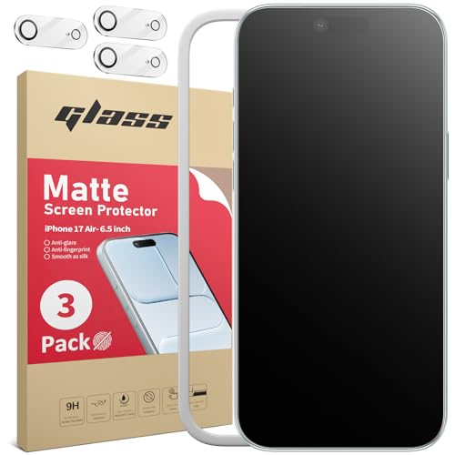 Ambison 3 Pack Matte Screen Protector for iPhone 17 Air [0 Bubbles] + 3 Pack HD Camera Lens Protector, Anti Glare & Fingerprint, 9H Hardness Tempered Glass, Easy Installation Frame, Smooth as Silk