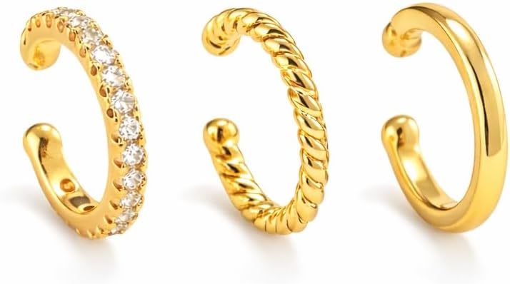 Gold Ear Cuff for Women, 14K Gold Plated CZ Cartilage Cuff | Non-piercing ear cuff with sparkling cubic zirconia. Lightweight stackable jewelry for everyday styling