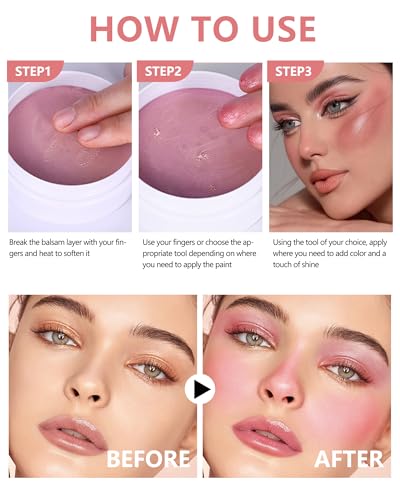 Miracle Glow Balm - Hydrating Tinted Cream Blush, Multi-Use Glow Face Balm Makeup for Cheek & Eye & Lip Tint, Creamy Lightweight Blendable Shimmer Blusher, Radiant Skin Finish, 04# Pink Camellia