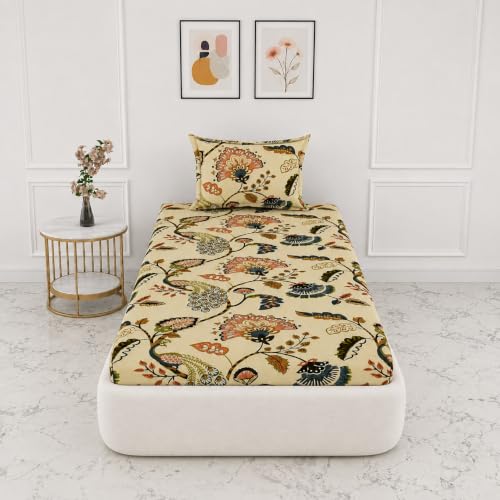 Image of VOMZER Premium 320 TC Fitted Bed Sheet with Full Elastic - Deep Pocket Design - Wrinkle Resistant Fitted Bedsheet 36x72 Single Beige Anokhi