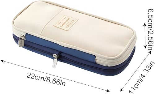 Image of Large Capacity Pencil Case Pouch, Cute Aesthetic Big Capacity Zipper Cases Pen Portable Office Stationery Makeup Bag, Desk Organizer for College Adults Women Men (Blue)