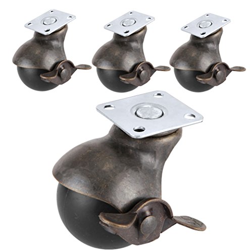 SWET Ball Caster Wheel [Set of 4] with Brakes for Furniture [2 Inch], Vintage Antique Swivel Caster with Top Plate [360 Degree Rotated] [Quite and Smooth] [Ball Bearing] [Polyurethane]