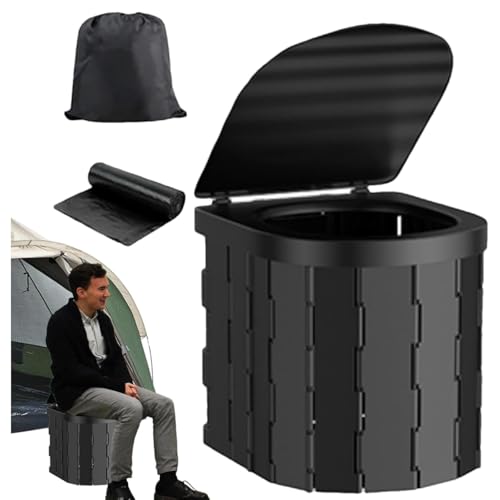 Harboan Portable Toilet Seat for Camping Outdoor Traveling Commode, Easy to Carry, Hiking Picnic Emergency Collapsible Car Road Trip Toilet for Adults with Waterproof Bag (Black)