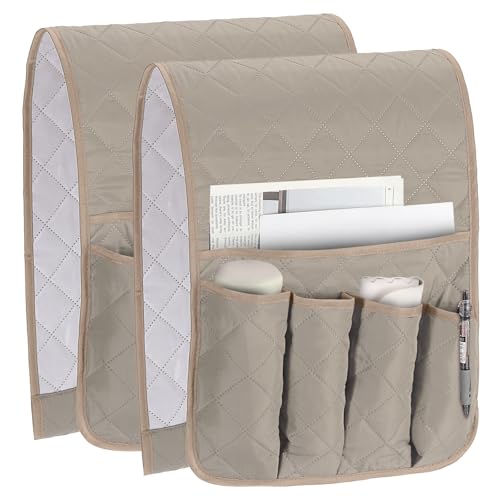 sourcing map 2 Pcs Recliner Armchair Caddy, Couch Armrest Organizer with 5 Pockets for Bedside Sofa Remote Control Holder Magazine Phone Book Glasses (Beige, 35"x13")